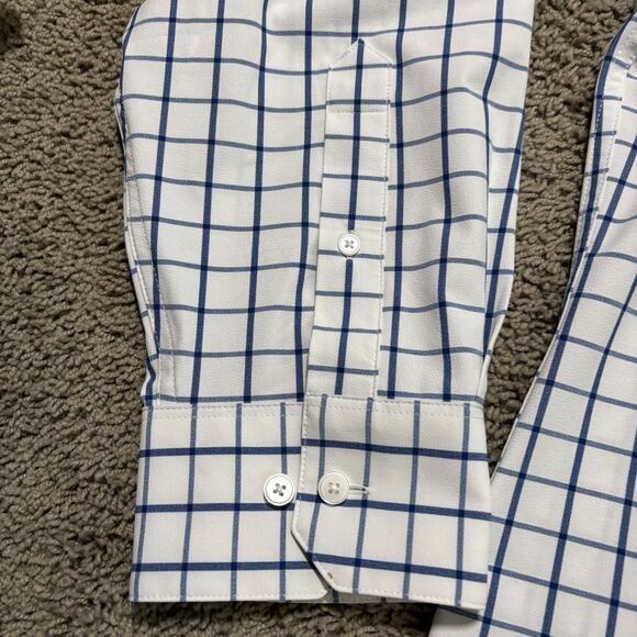 Mizzen Main Leeward Dress Shirt Men’s 2XL White Blue Check Stretch Long Sleeve - Picture 3 of 7